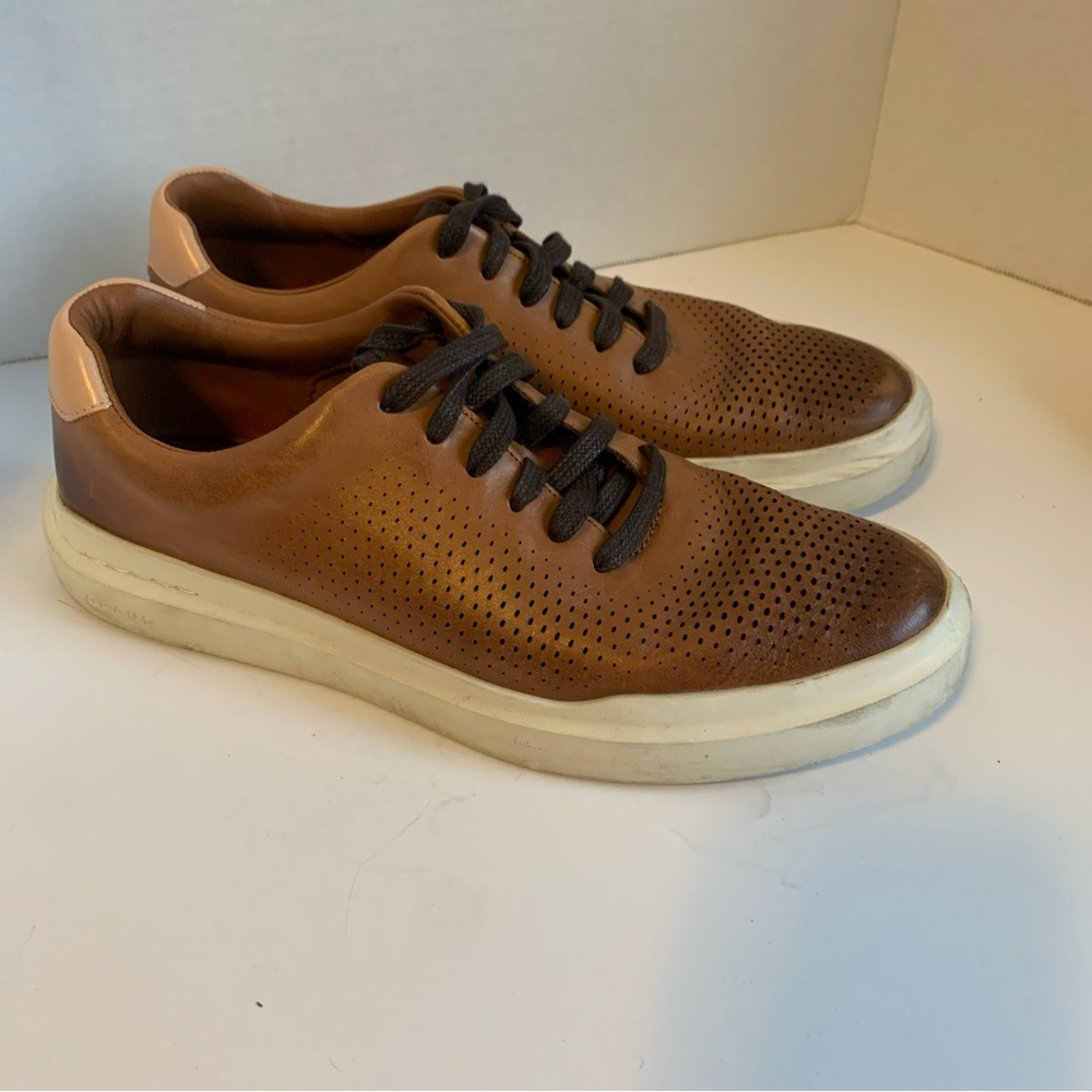 Cole Haan Shoes Mens 8.5 Brown GrandPro Rally Laser Cut Sneakers Leather Casual